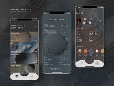 Mars Trails and Routes Mobile App mobile app mobile app design mobile app identity mobile ui space app trail app