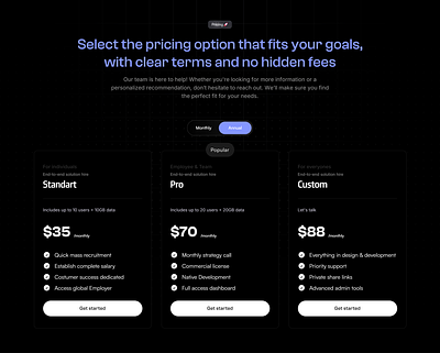 Galactus AI - Pricing animation cards dark mode landing page minimal minimalism plans pricing ui uiux web website pricing website ui webui