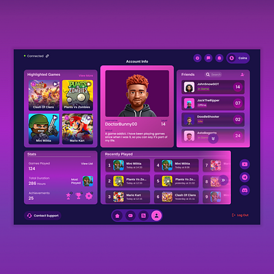 Game Profile Page Design game game app game design game designer game interface game profile game ui game ui designs game uiux game website gamers games games ui gaming app gaming profile gaming ui gaming website ui ui design for game uiux