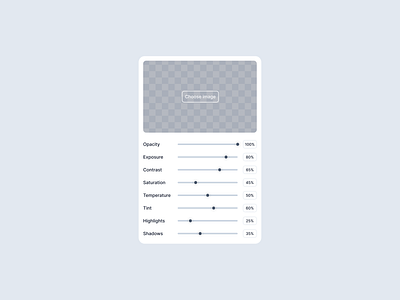 Adjustments panel adjustments panel component contrast design exploration editor exposure figma highlights light mode modal opacity panel product design saas saturation shadows temperature tint ui ux