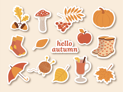 Hello Autumn sticker pack adobe illustrator autumn design fall graphic design illustration sticker pack sticker set stickers telegram thanksgiving