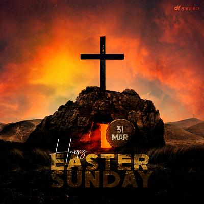 Easter Sunday Resurrection Graphic christianity cross design easter graphic design holiday jesus resurrection stone sunday sunset