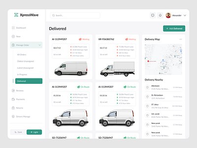 Curer - Admin Delivery Dashboard admin interface analytics courier dashboard delivery delivery management maps parcel product design saas saas dashboard tracking ui design uiux web web design