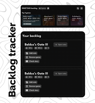 Gaming backlog tracker design gaming notes steam ui ux