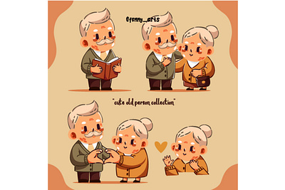 Older Person Day Collection Cute aged cartoon celebration character collection cute day elder elderly event generation grandfather grandma grandparents holiday older people person senior set