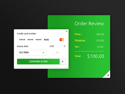 Order Review brand branding confirm and pay credt card cvc expiry date graphic design green illustrator ai number order eview photoshop psd plus corder price print icons designer shipping tax typo typography ui ux designer ui ux lements widget