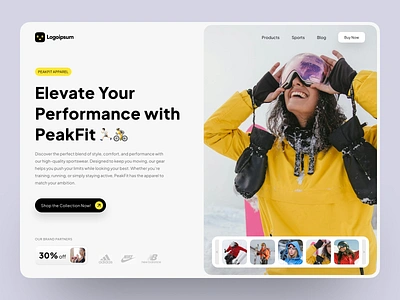 PeakFit Apparel - Landing Page apparel clean design desktop figma image landing page pc store ui uiux website yellow