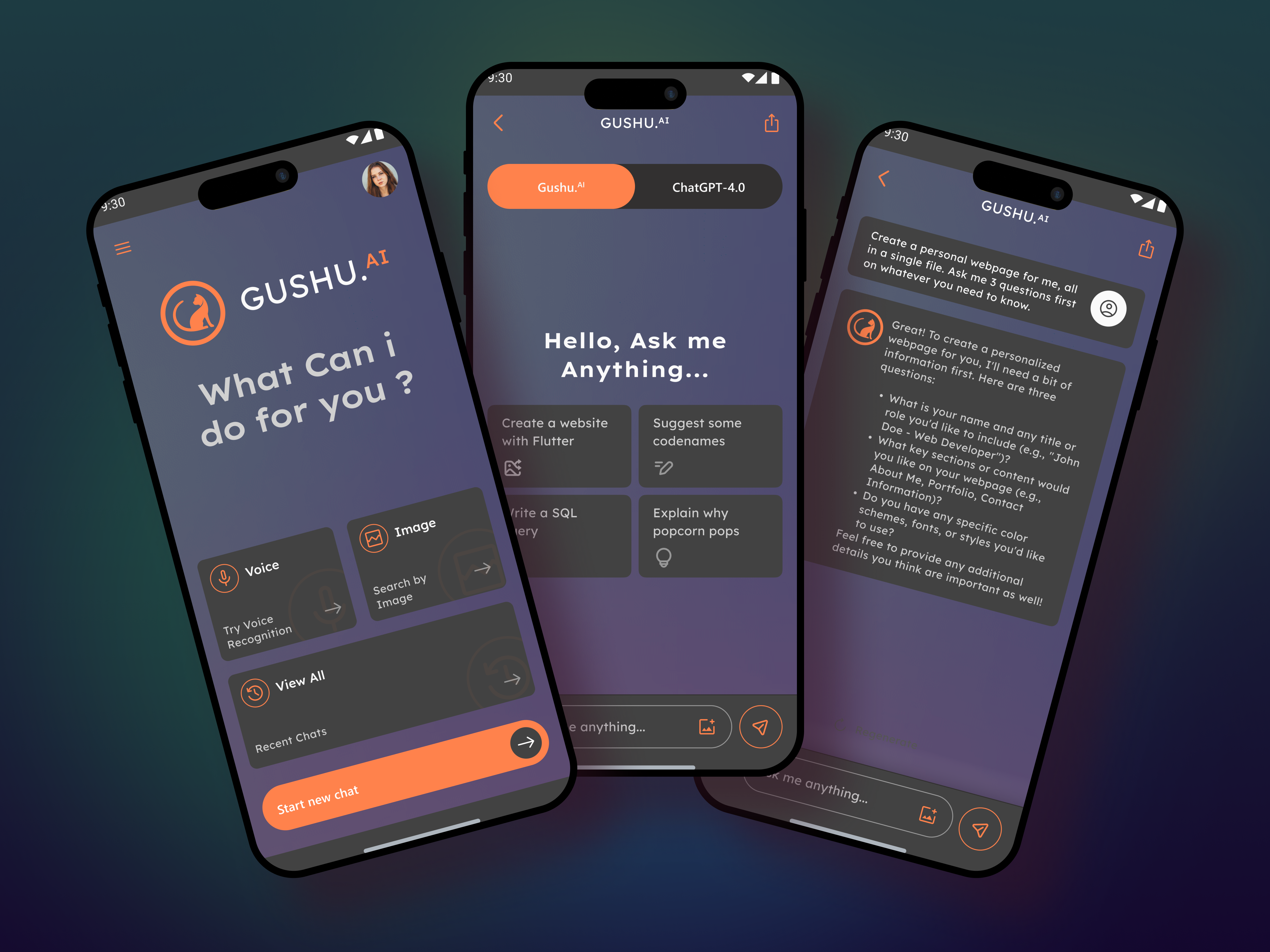 GUSHU.AI ai ai chatbot ai system app design branding chatbot design generative ai open ai ui uiux ux