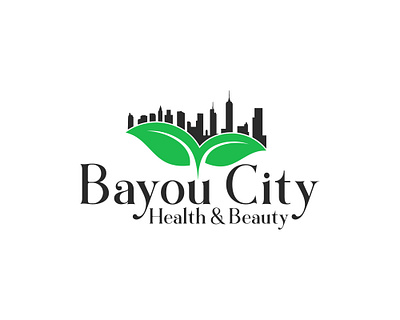 Bayou City Health & Beauty beauty and health logo city themed branding cityscape logo eco friendly business logo green leaf logo health and wellness branding leaf and city skyline modern city logo modern logo design professional logo design urban nature logo wellness brand identity wellness logo design