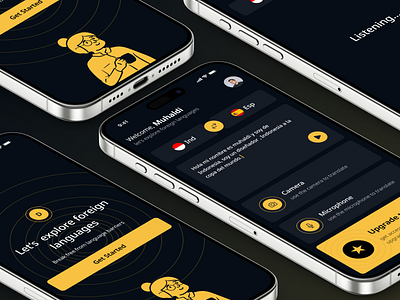 Bahasa - Translator Apps apps beautiful black black and yellow explore iphone language languages mockup translate translator travel ui ui design world