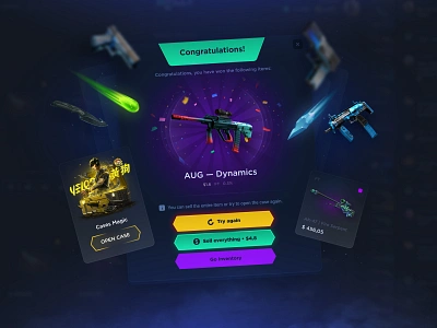 Win Screen - Counter Strike 2 betting cases design casino counter strike 2 cs 2 cs go cs go cases dark ui esport gambling game ui gaming live bets live casino online casino open case design open cases opening cases ui kit win screen