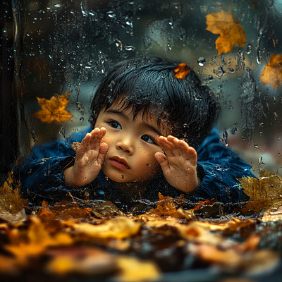 Cute Boy Seeing "Rain" Outside 3d 3d visualization logo