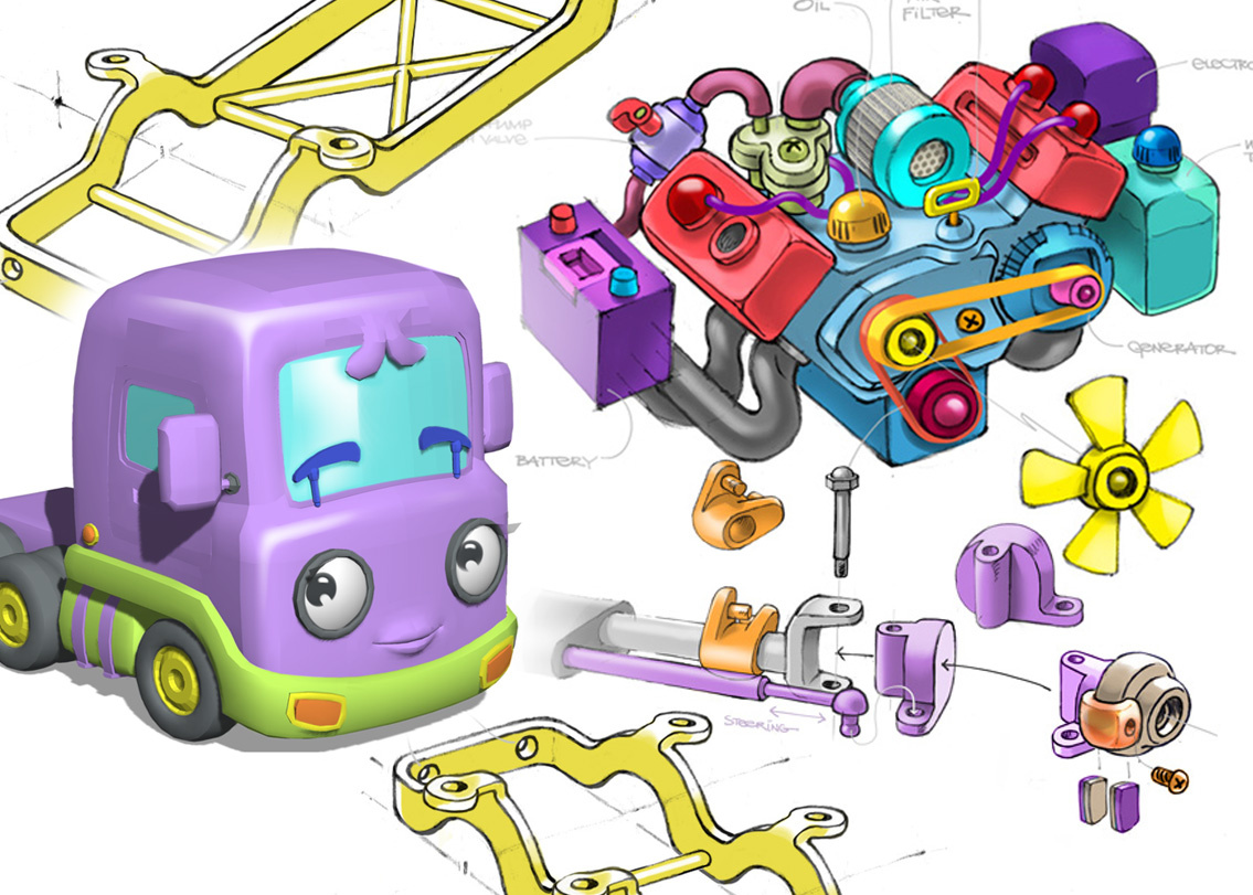 CONCEPT ART & CARTOON VEHICLE DESIGN art car cartoon concept customized design detailed drawing engine ill illustration kids offroad parts retro sketch sports car toy tractor vehicle