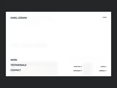 Navigation Full Screen Menu - Designer Portfolio Website black and white digital design editorial landing page lightmode megamenu minimal minimalism minimalist navigation portfolio ui ux web web design website