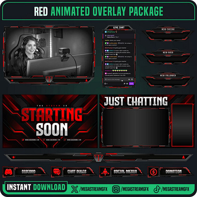 Red Color Theme Stream Pack | Clean Overlay red streamkit