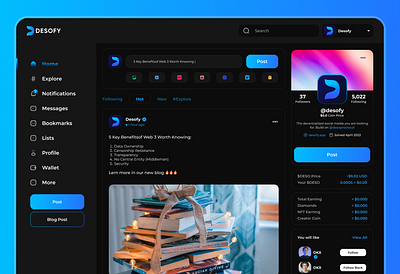 Desofy Social Website | Welldux | UI UX Design dark design figma homepage social social app social desktop app social website ui ui ux ui ux design uiux welldux