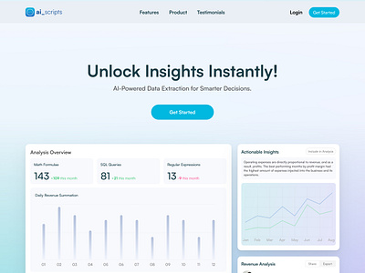 AI Scripts. Landing Page ai apple style artificial intelligence clean data analysis figma imagery landing page modern ui ui ux design ux visual design web design