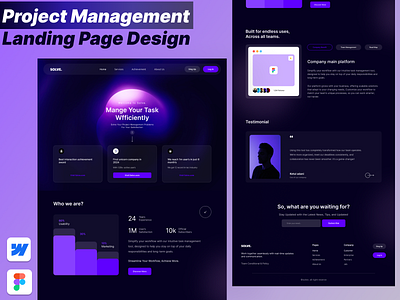 The Project Management Website Design in Figma. app design clean design creative direction dark mode design system e commerce design figma interaction design landing page microinteractions minimal design modern ui prototyping responsive design uiux design user experience user interface visual design web design wireframe