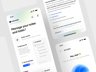 Note-Taking Mobile App ai app app interaction artificial intelligence blue clean dashboard edit manage minimal mobile mobile app navigation note note taking notes productivity to do ui uiux