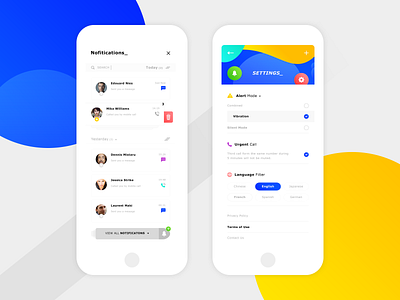 Notifications & Settings alert modle app applications android ios brand branding design graphic design icon set icosn print designer illustration illustrator ai language filter message chat mockup notifications photoshop psd senior designer term of use typo typography ui ux ui ux designer ujrgent call