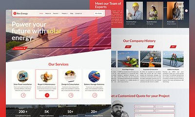 Renewable Energy Supplier Website Design figma landing page design red theme renewable energy rev energy solar solar energy solar power ui ux website wind wind turbine