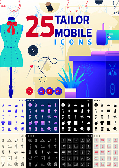 Tailor Mobile Icon Design branding graphic design logo tailor mobile icon design