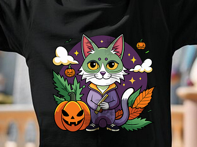 Cat with Pumpkin T-Shirt design cat with pumpkin t shirt design graphic design hocus pocus shirts illustration t shirt t shirt design t shirts