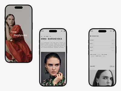 portfolio for a fashion model - mobile screens mobile ui ux web