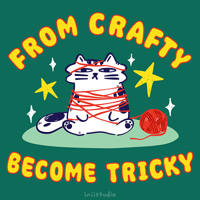 From Crafty, Become Tricky art cat cat lover cat lovers christmas vibe color craft crafty cat design digital art girlsart illustration red thread sparkling star thread