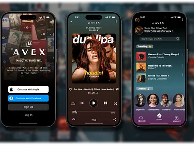 Avex Music App UI Design app app branding app design app logo application design ios app design logo music app design ui design user interface design ux design vector