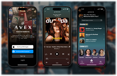 Avex Music App UI Design app app branding app design app logo application design ios app design logo music app design ui design user interface design ux design vector