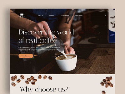 Сoffee shop landing main screen design landing landing page