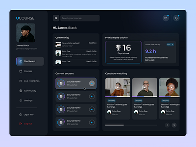Courses Learning Platform Dashboard black dashboard courses dashboard dark theme dashboard dashboard learning platform design ui ux web design
