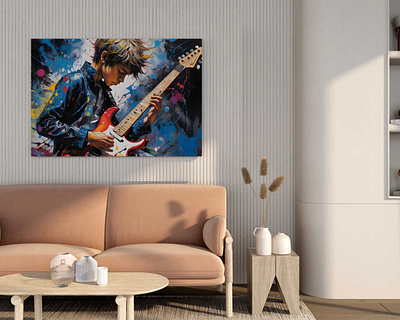 A boy playing an electric guitar. abstract art cute design geometric graphic design motion graphics wall art