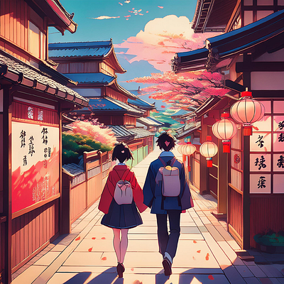 Couple walking on the street couple couple walking inlove japan lofi lofi artwork