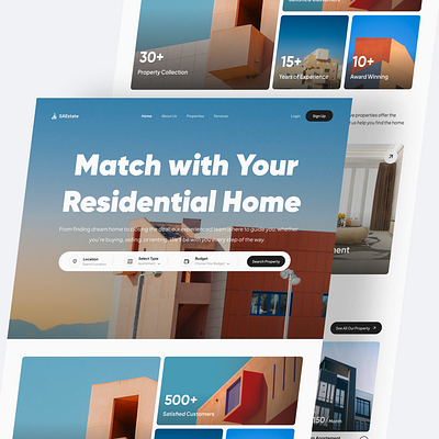 SAEstate - Real Estate Landing Page clean home landing page page property real estate ui uiux user interface ux web web design website