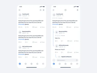 Crypto Community App: Feed & Comments app comments community crypto design feed ios app posts social social app ui ux