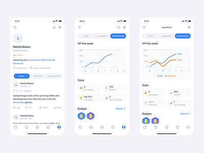 Crypto Community App: Profile & Stats achievements app badges charts community crypto design media profile social stats ui ux