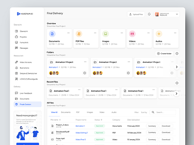 Kurzfilm.io - File Management Page dashboard design design file management file management page landing page saas dashboard ui uiux ux