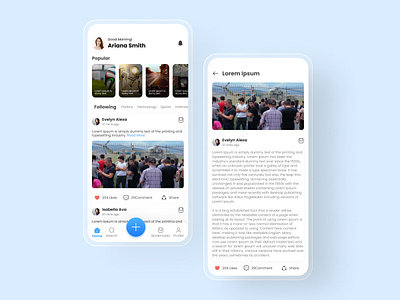 Blog Mobile App article blog blog post mobile interface share journal light mode app minimal ux ui minimalist mobile app design mobile app post social media social network ui ux