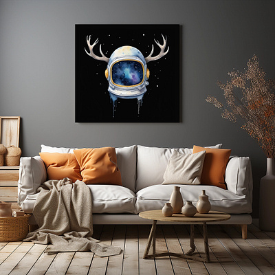 70s A space helmet with antlers abstract antlers art graphic design helmet motion graphics space wall art