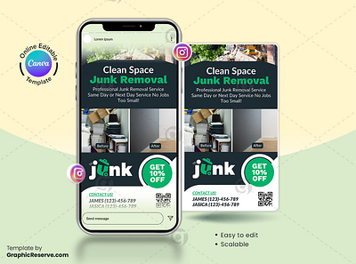 Clean Space Junk Removal Instagram Story Banner Format Canva canva social media post template digital marketing post design instagram story banner junk removal canva banner junk removal canva template junk removal social media banner social media post design