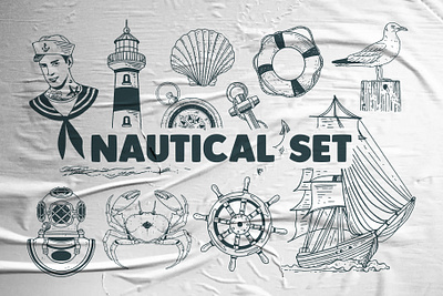 Nautical Illustration Set ship illustration