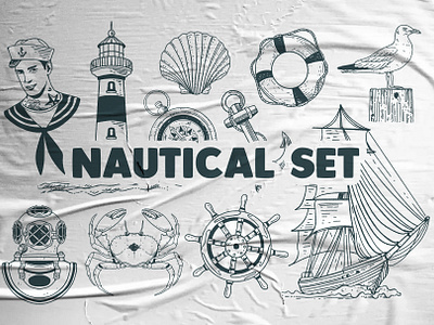 Nautical Illustration Set ship illustration