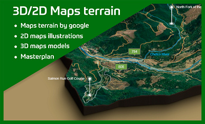 2d and 3d map for real or fictitious location 2d 3d 3d model google location graphic design map mapping path terrain