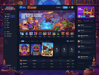 Wizard Casino: Slots Page betting casino dark interface gambling game illustration gaming live magic online page rpg slot game slot machine statistics ui ux web design website win wizard