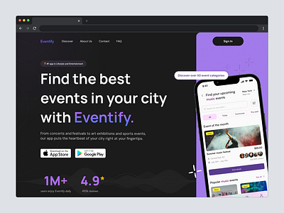 Eventify hero section design digital hero mobileapp userexperience userinterface uxui uxuidesigner webdesign webdesigner