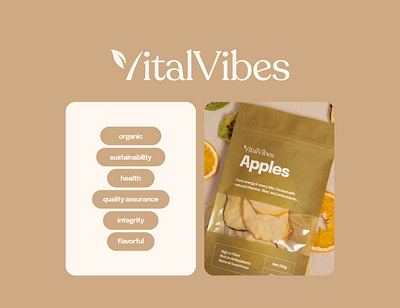 VitalVibes - Dried Fruits Logo + Packaging Design System abstract brand identity dried fruit dried fruit packaging dried fruits letter letter v letters logo logo design modern nature nature logo organic organic logo vital vital logo vitality vitality logo