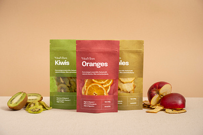 VitalVibes - Dried Fruits Logo + Packaging Design System abstract brand identity dried fruit dried fruit packaging dried fruits fruit packaging logo logo design packaging packaging design