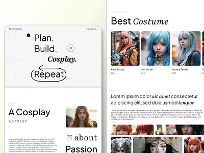 Cosplayer | A personal web adobe xd branding cosplay cosplayer design inspiration figma flat design interaction design japanese web mobile mobile app personal web portfolio ui ui design uiux ux ux design web design website